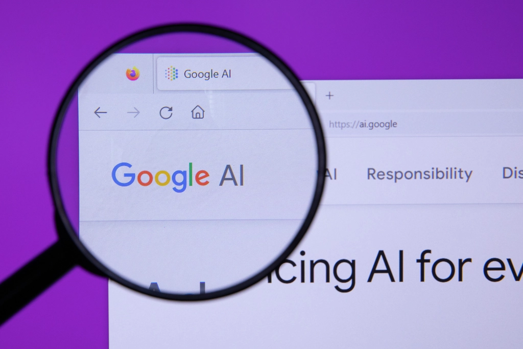 Google AI webpage viewed through magnifying glass