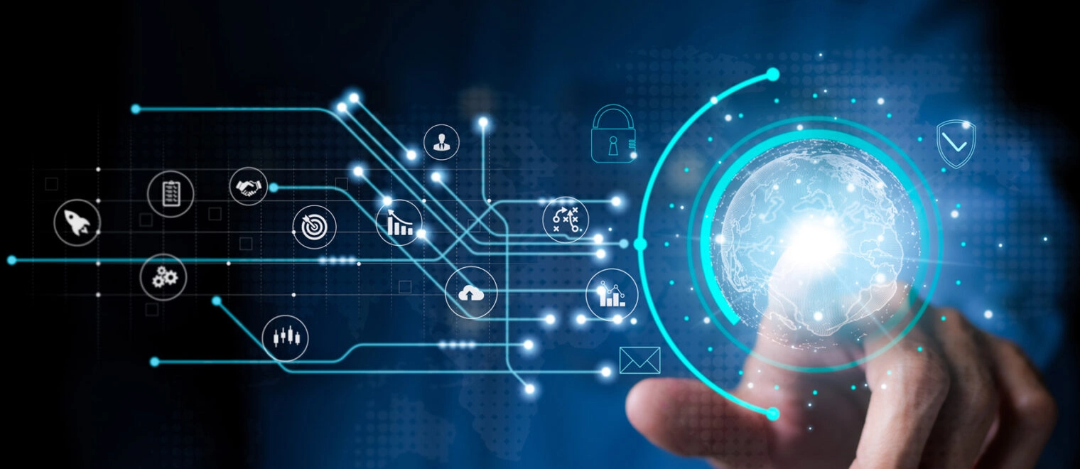 Futuristic digital interface with human interaction concept