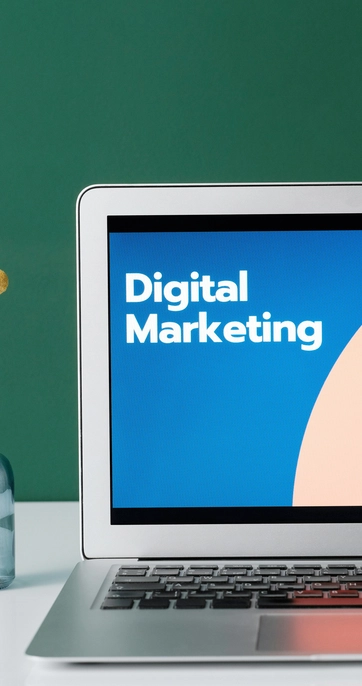 Laptop displaying digital marketing promotional content
