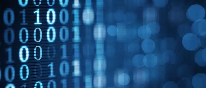 Binary code on a digital blue background