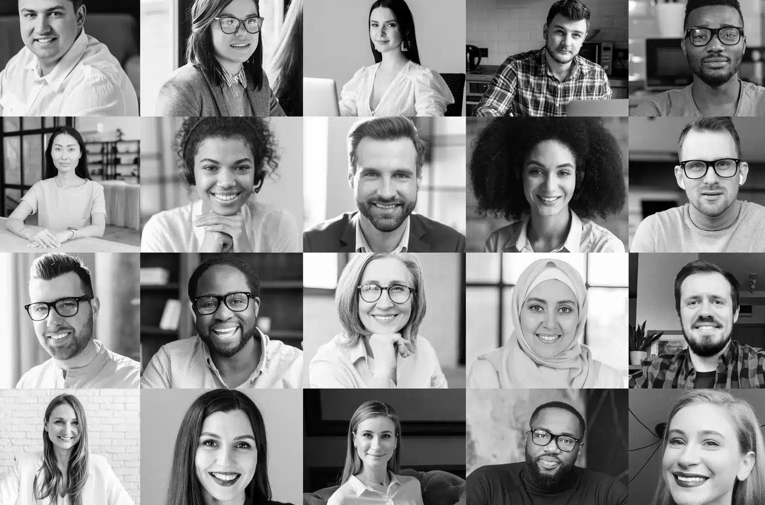 Diverse group of professionals smiling in portraits