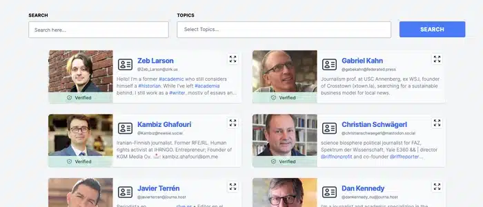 User profile database search interface screenshot